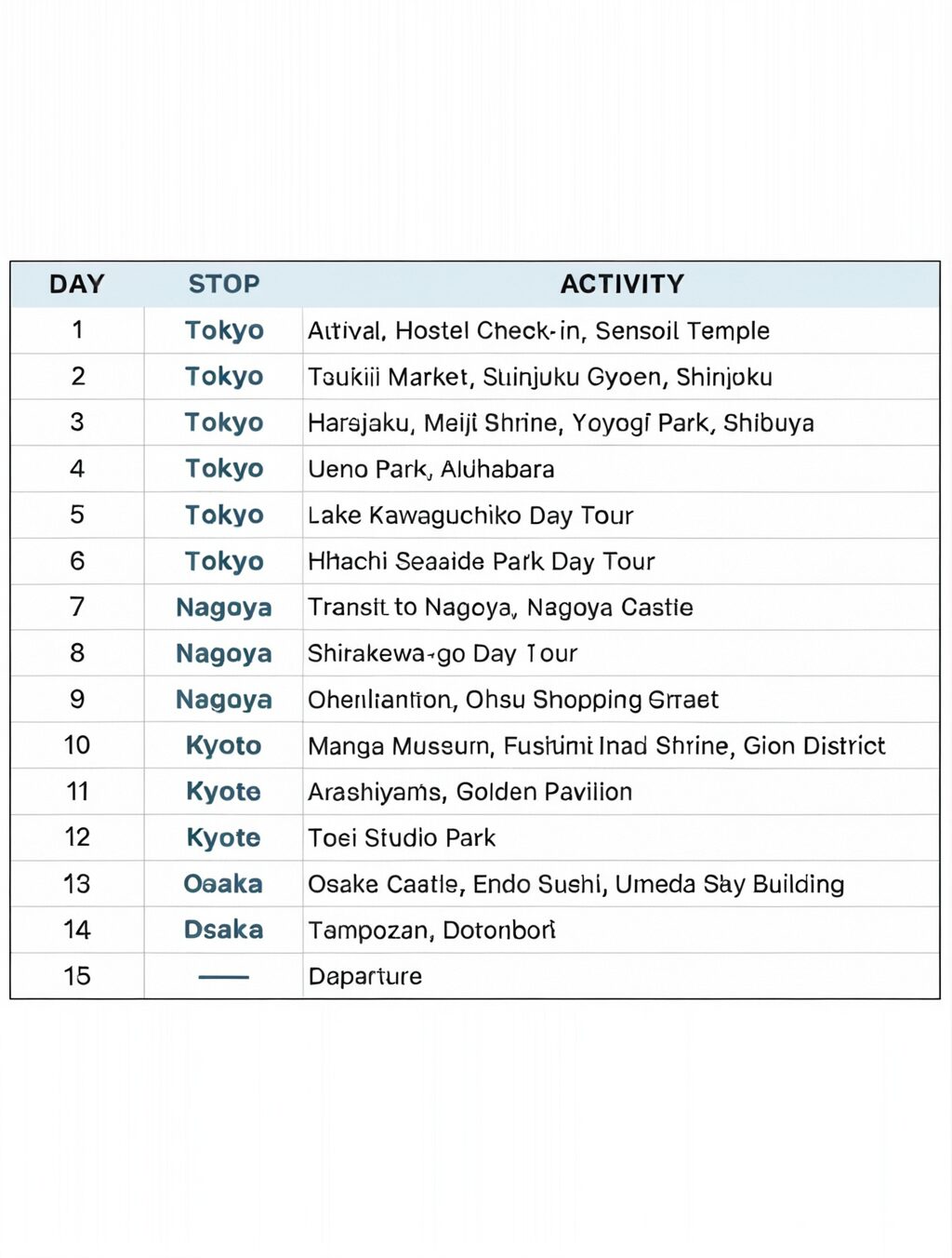 japan itinerary for 15 days