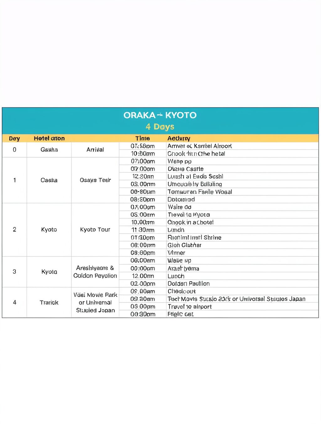 japan visa itinerary example