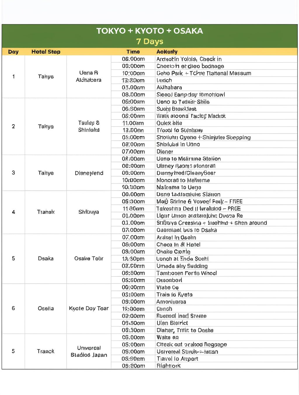 japan visa itinerary example