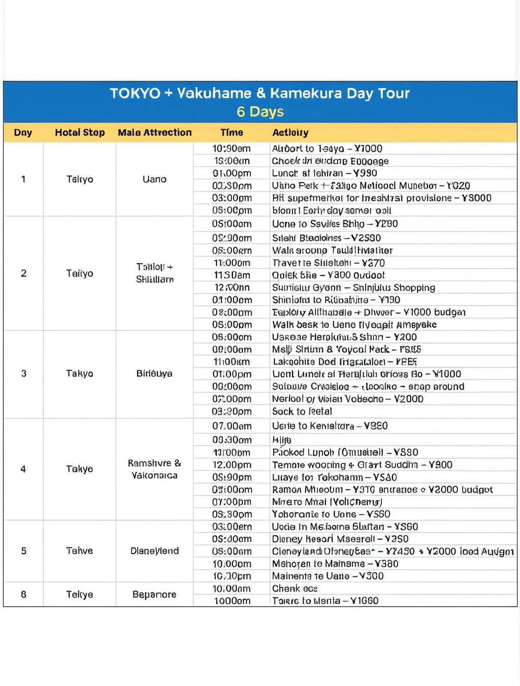 japan visa travel itinerary example