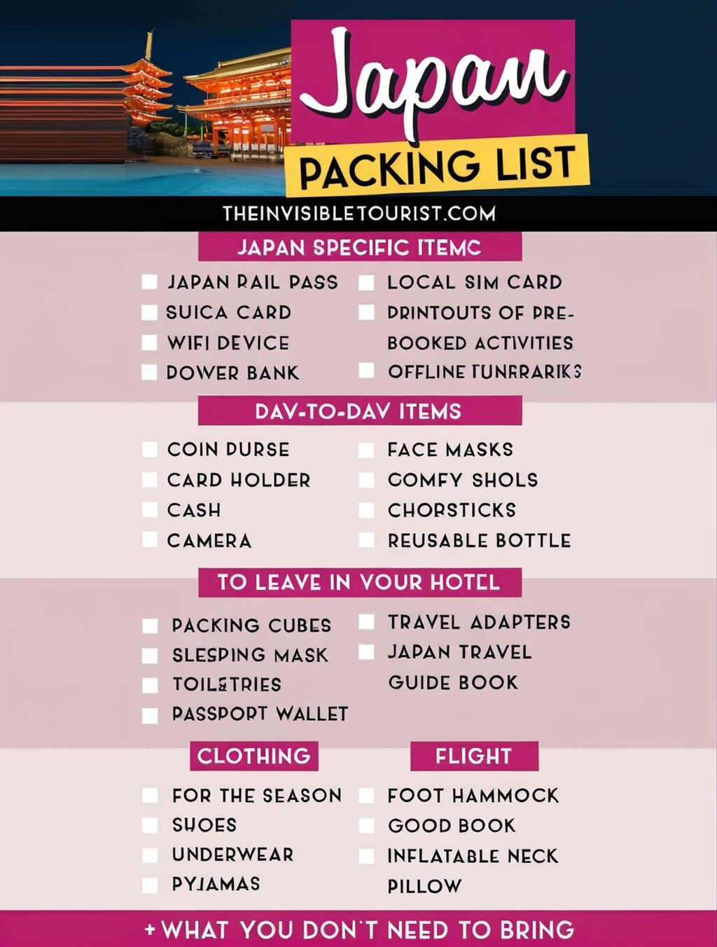 what to pack for japan trip in august