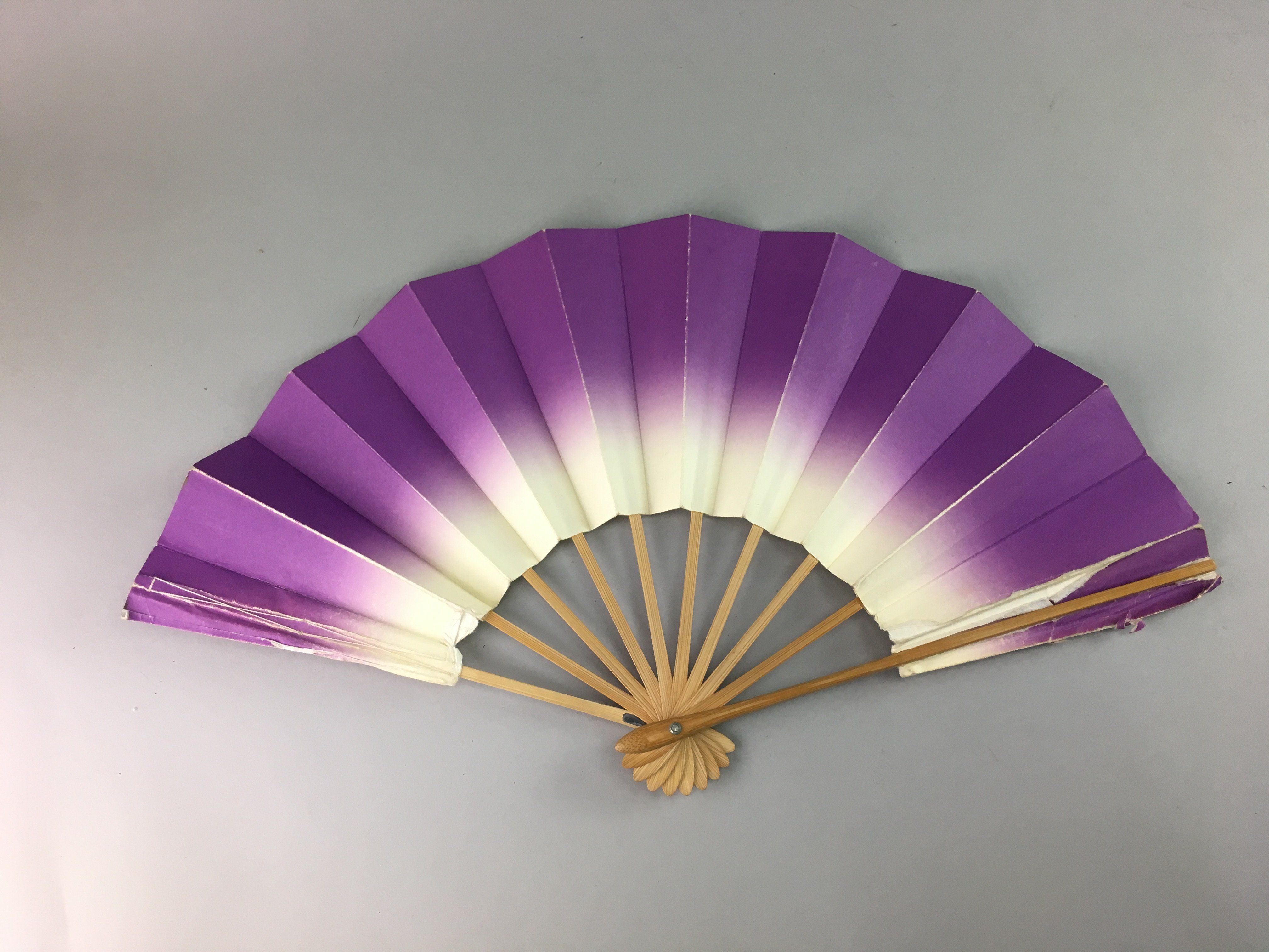 4D175 Vtg Japanese Folding Fan Sensu Purple White Dance Wood Paper ...