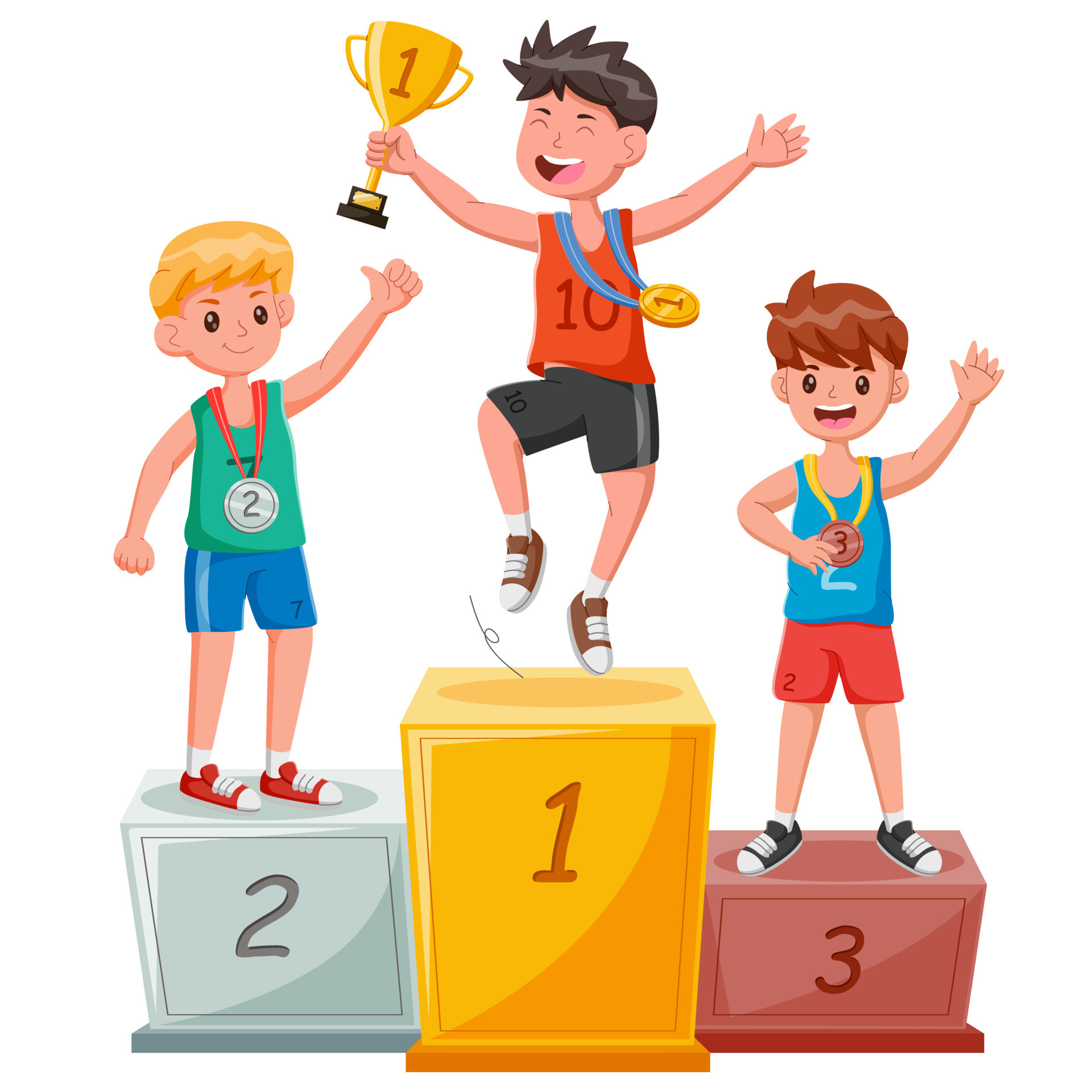 Three ranking winner kids standing on the winning podium holding up ...